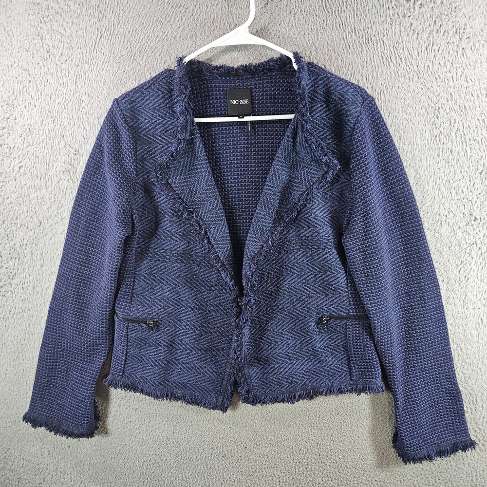 NIC+ZOE Navy Textured Fringe-Trim Blazer